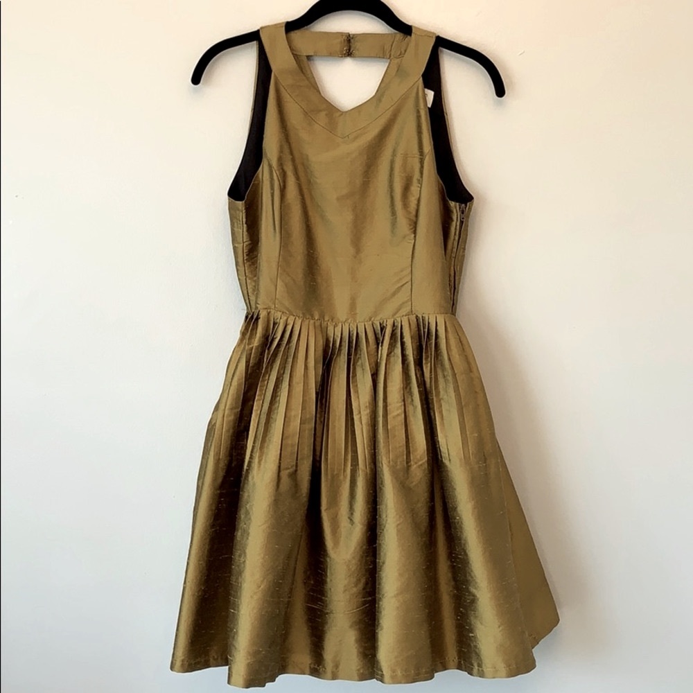 Anthro Harlyn Lille Gold Silk Bouffant Dress S